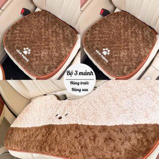 Bộ Lót Ghế Ô Tô Gối Tựa Lưng, Tựa Đầu Ô Tô Hoạ Tiết Cún Puppy Dễ Thương, Trang Trí Xe Hơi Sang Trọng