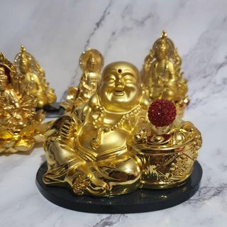 Tượng di lặc, đặt taplo ô tô có quả cầu may mắn xoay bằng năng lượng mặt trời Decor Tranh Decor Phòng