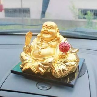 Tượng di lặc, đặt taplo ô tô có quả cầu may mắn xoay bằng năng lượng mặt trời Decor Tranh Decor Phòng