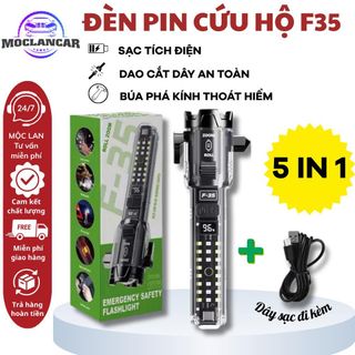 Đèn Pin F35 Đa Năng, Đèn Cứu Hộ Khẩn Cấp, Phá Kính, Cắt Dây An Toàn, Sạc Dự Phòng, Cảnh Báo Đỏ Xanh