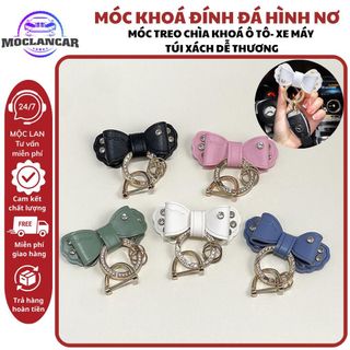 Móc Chìa Khóa Túi Xách Hình Nơ Da Đính Đá - Phụ Kiện Móc Khóa Ô Tô Xe Máy Dễ Thương
