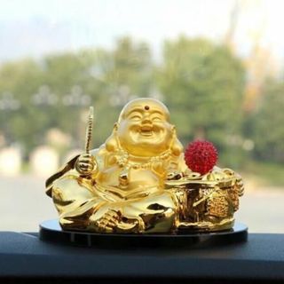 Tượng di lặc, đặt taplo ô tô có quả cầu may mắn xoay bằng năng lượng mặt trời Decor Tranh Decor Phòng