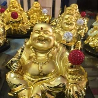 Tượng di lặc, đặt taplo ô tô có quả cầu may mắn xoay bằng năng lượng mặt trời Decor Tranh Decor Phòng