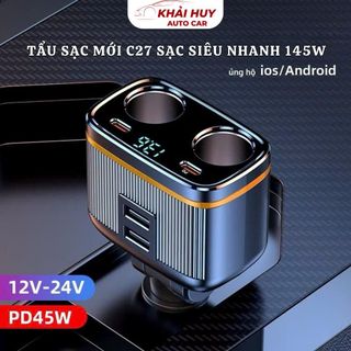 Tẩu Sạc Mới C27 PD45W Sạc Siêu Nhanh Trên Xe Ô Tô, Bộ Sạc Tích Hợp Công Suất Cao 145W Khải Huy Auto Car