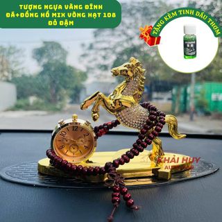 ( Tặng Kèm Tinh Dầu)Tượng Ngựa Mã Đáo Thành Công Kèm Đồng Hồ & Nước Hoa – Phong Thủy Trang Trí Taplo Ô Tô, Bàn Làm Việc