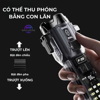 Đèn Pin F35 Đa Năng, Đèn Cứu Hộ Khẩn Cấp, Phá Kính, Cắt Dây An Toàn, Sạc Dự Phòng, Cảnh Báo Đỏ Xanh