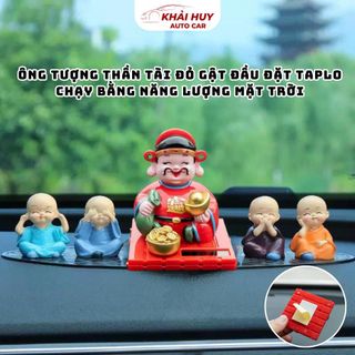 Ông Tượng Thần Tài Đỏ Gật Đầu Đặt Taplo Ô Tô Bằng Năng Lượng Mặt Trời - Tượng Phật Dùng Để Trang Trí Xe Ô Tô