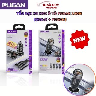 Tẩu Sạc Nhanh Ô Tô PUGAN 130W QC6.0 + PD30W Kèm Dây Sạc 3 Đầu, Sạc Xe Hơi 12V-24V Đa Năng
