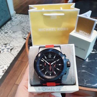 ĐỒNG HỒ NAM CAO CẤP MICHAELL DÂY CAO SU ĐỎ MẶT CHONOGRAP ĐEN