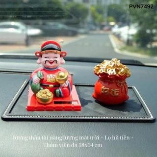 Ông Tượng Thần Tài Đỏ Gật Đầu Đặt Taplo Ô Tô Bằng Năng Lượng Mặt Trời - Tượng Phật Dùng Để Trang Trí Xe Ô Tô