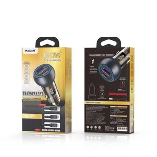 Tẩu Sạc Nhanh Ô Tô PUGAN 130W QC6.0 + PD30W Kèm Dây Sạc 3 Đầu, Sạc Xe Hơi 12V-24V Đa Năng