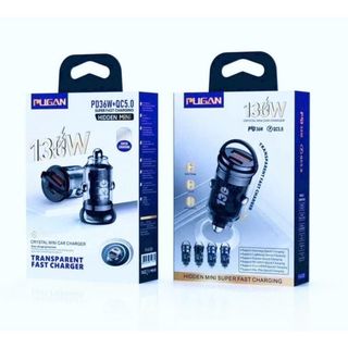 Tẩu Sạc Nhanh Ô Tô PUGAN 130W QC6.0 + PD30W Kèm Dây Sạc 3 Đầu, Sạc Xe Hơi 12V-24V Đa Năng