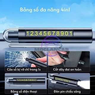 Búa Thoát Hiểm Phá Kính Ô Tô 4 Trong 1 Kiêm Bảng Số Điện Thoại, Đèn Pin Chiếu Sáng Và Dao Cắt Nhỏ Gọn