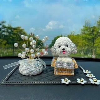 Trang Trí Taplo Chú Cún Clever Đầu Lắc Lư Gắn Đá Nhân Tạo Dễ Thương , Trang Trí Nội Thất Bàn Làm Việc