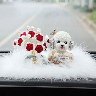Trang Trí Taplo Chú Cún Clever Đầu Lắc Lư Gắn Đá Nhân Tạo Dễ Thương , Trang Trí Nội Thất Bàn Làm Việc