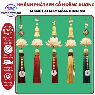Khánh Treo Gương Hậu Ô Tô Thích Ca Sen-Khánh Hoa Sen Chạm Khắc Thủ Công Từ Gỗ Hoàng Dương Cao Cấp Nội Thất