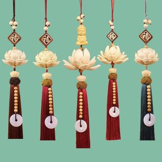 Khánh Treo Gương Hậu Ô Tô Thích Ca Sen-Khánh Hoa Sen Chạm Khắc Thủ Công Từ Gỗ Hoàng Dương Cao Cấp Nội Thất