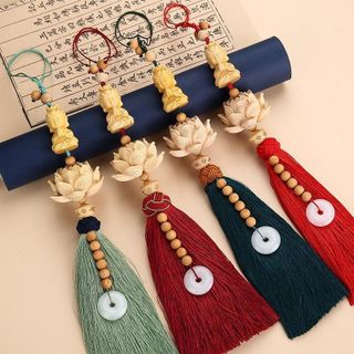 Khánh Treo Gương Hậu Ô Tô Thích Ca Sen-Khánh Hoa Sen Chạm Khắc Thủ Công Từ Gỗ Hoàng Dương Cao Cấp Nội Thất