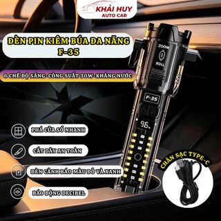 [F35 8in1 Mới] Đèn Pin F35 LED Laser 6 Chế Độ Sáng, Còi Báo Động, Phá Kính, Cắt Dây An Toàn, Kháng Nước,Zoom Xa,Sạc USB