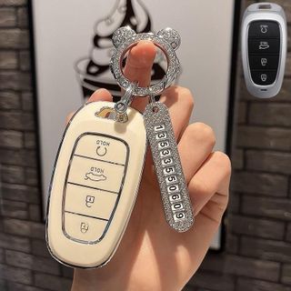 Ốp Chìa Khóa TPU Bảo Vệ Chìa Khóa Mạ Nhựa Huyndai Santafe Tucson 4 Nút Trắng Bạc