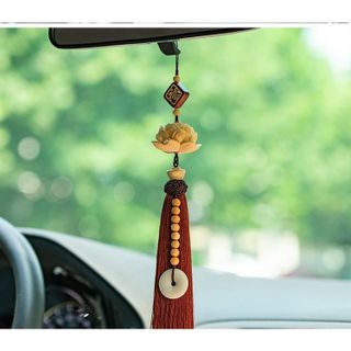 Khánh Treo Gương Hậu Ô Tô Thích Ca Sen-Khánh Hoa Sen Chạm Khắc Thủ Công Từ Gỗ Hoàng Dương Cao Cấp Nội Thất