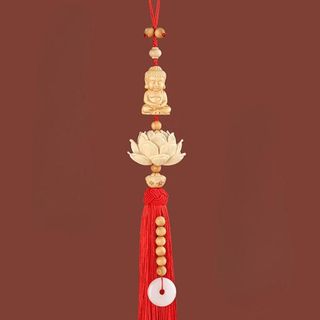 Khánh Treo Gương Hậu Ô Tô Thích Ca Sen-Khánh Hoa Sen Chạm Khắc Thủ Công Từ Gỗ Hoàng Dương Cao Cấp Nội Thất