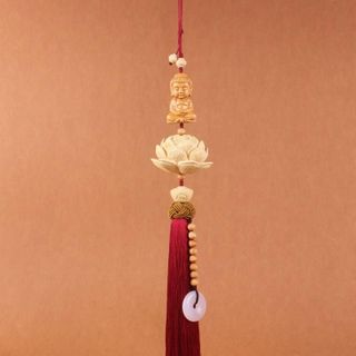 Khánh Treo Gương Hậu Ô Tô Thích Ca Sen-Khánh Hoa Sen Chạm Khắc Thủ Công Từ Gỗ Hoàng Dương Cao Cấp Nội Thất