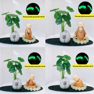 Tượng Chú Tiểu Áo Nâu, An Nhiên, Yêu Đời, Tự Tại, Tam Không Trang Trí Taplo, Bàn Trà