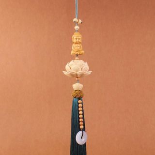 Khánh Treo Gương Hậu Ô Tô Thích Ca Sen-Khánh Hoa Sen Chạm Khắc Thủ Công Từ Gỗ Hoàng Dương Cao Cấp Nội Thất