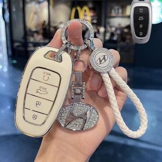 Ốp Chìa Khóa TPU Bảo Vệ Chìa Khóa Mạ Nhựa Huyndai Santafe Tucson 4 Nút Trắng Bạc