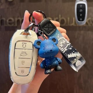 Ốp Chìa Khóa TPU Bảo Vệ Chìa Khóa Mạ Nhựa Huyndai Santafe Tucson 4 Nút Trắng Bạc