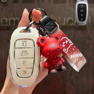 Ốp Chìa Khóa TPU Bảo Vệ Chìa Khóa Mạ Nhựa Huyndai Santafe Tucson 4 Nút Trắng Bạc