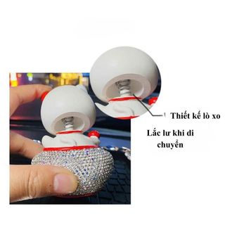 Set Mèo thần Tài Đính Đá Đầu Lắc Lư Trang Trí Taplo Xe Hơi Cao Cấp Mang Lại May Mắn, Tài Lộc