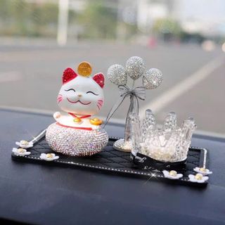 Set Mèo thần Tài Đính Đá Đầu Lắc Lư Trang Trí Taplo Xe Hơi Cao Cấp Mang Lại May Mắn, Tài Lộc