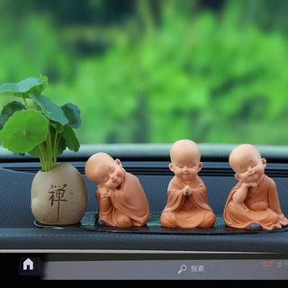 Tượng Chú Tiểu Áo Nâu, An Nhiên, Yêu Đời, Tự Tại, Tam Không Trang Trí Taplo, Bàn Trà
