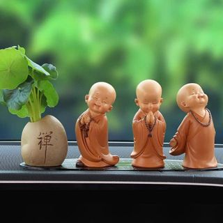 Tượng Chú Tiểu Áo Nâu, An Nhiên, Yêu Đời, Tự Tại, Tam Không Trang Trí Taplo, Bàn Trà