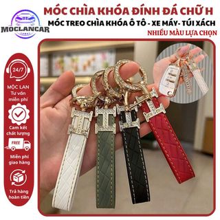 Móc Chìa Khóa Dây Da Hợp Kim Đính Đá Chữ H - Móc Chìa Khóa Ô Tô ,Xe Máy,Móc Trang Trí Balo Túi Xách