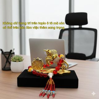 Tượng Trâu Vàng Mix Vòng Hạt Phong Thủy Để Xe Ô Tô Trang Trí Taplo Ô Tô - Biểu Tượng May Mắn,Bền Bỉ