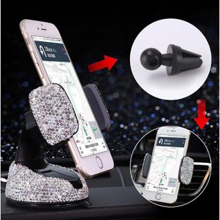 Kẹp Điện Thoại Đính Đá 360 Gắn Taplo, Đế Hít Chân Không Xe Ô Tô - Đính Đá Đẹp khaihuyauto