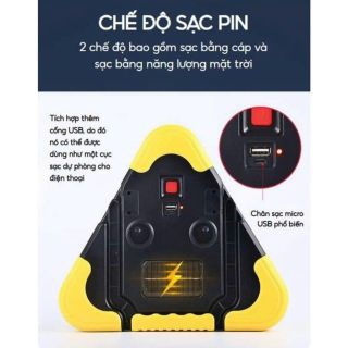Đèn LED Tam Giác 3 Bóng Cảnh Báo Dừng Đỗ Xe ÔTô Tránh Va Chạm Khẩn Cấp Có Sạc USB Và Sử Dụng Năng Lượng Mặt Trời