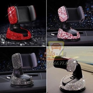 Kẹp Điện Thoại Đính Đá 360 Gắn Taplo, Đế Hít Chân Không Xe Ô Tô - Đính Đá Đẹp khaihuyauto