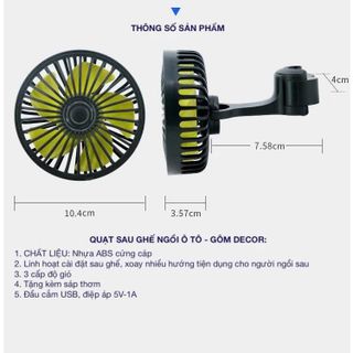 Quạt kẹp sau ghế ô tô, 3 chế độ gió mạnh, tặng kèm sáp thơm, sử dụng cổng usb 5V gắn tựa đầu làm mát hàng ghế trước/sau