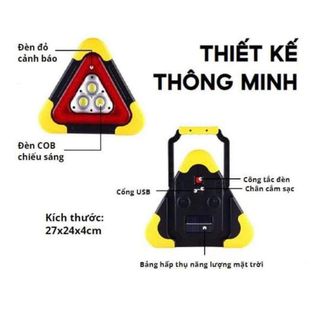 Đèn LED Tam Giác 3 Bóng Cảnh Báo Dừng Đỗ Xe ÔTô Tránh Va Chạm Khẩn Cấp Có Sạc USB Và Sử Dụng Năng Lượng Mặt Trời