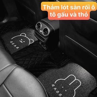 (TLS09) Thảm Lót Sàn Ô Tô - Thảm Rối Lót Sàn Loại Dày Đế Nhựa Dẻo Có Gai Chống Trơn Trượt - Thảm hoạt hình gấu và thỏ Cao Su