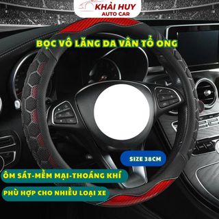 Bọc Vô Lăng Ô Tô Da Carbon 3D Nổi Vân Tổ Ong Cao Cấp Tròn 38cm - L26