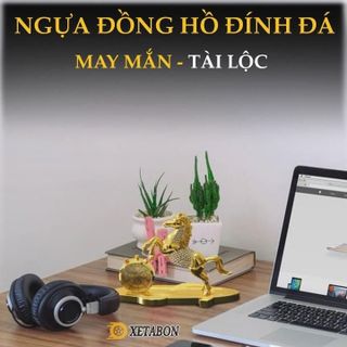 Tượng Ngựa Mạ Vàng Đồng Tích Hợp Kèm Vòng Hạt - Mã Đáo Thành Công - Tặng Kèm Nước Hoa-Mộc Lan Car