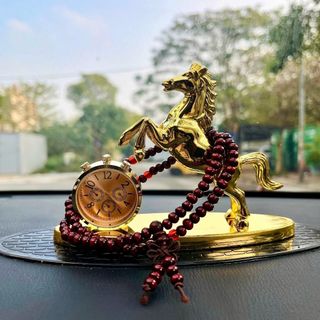 Tượng Ngựa Mạ Vàng Đồng Tích Hợp Kèm Vòng Hạt - Mã Đáo Thành Công - Tặng Kèm Nước Hoa-Mộc Lan Car