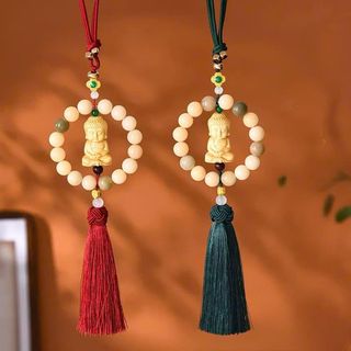 Khánh Treo Xe Ô Tô Phật Thích Ca Tựa Đài Hoa Sen Gỗ Hoàng Dương Mix Hạt Bồ Đề Ngọc Treo Gương Xe Hơi
