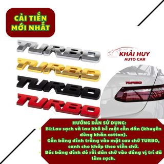 Logo Chữ Nổi TURBO 3D Dán Đuôi Xe, Sườn Xe Trang Trí Ô Tô Cao Cấp, Chống Nước Nhiều Màu Lựa Chọn|KHAIHUYAUTO