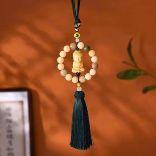 Khánh Treo Xe Ô Tô Phật Thích Ca Tựa Đài Hoa Sen Gỗ Hoàng Dương Mix Hạt Bồ Đề Ngọc Treo Gương Xe Hơi